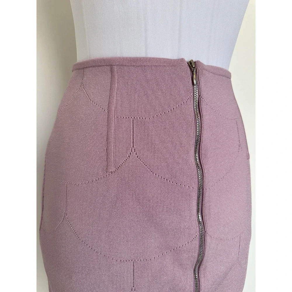 Paula Hian Fleur Stretch Knit Skirt with Laser Cut Scallop Skirt Small Lavender